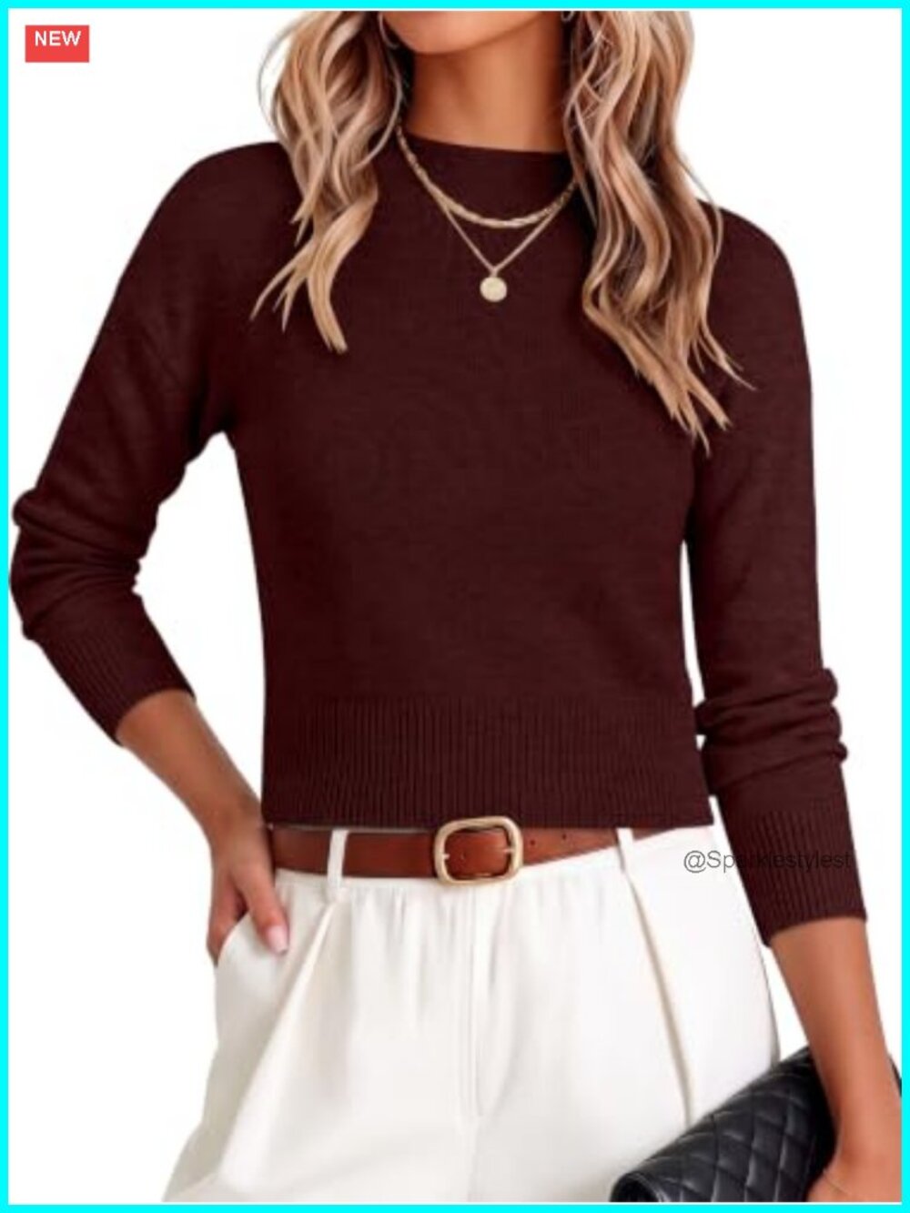 Women's Long Sleeve Mock Neck Ribbed Knit Crop Sweater